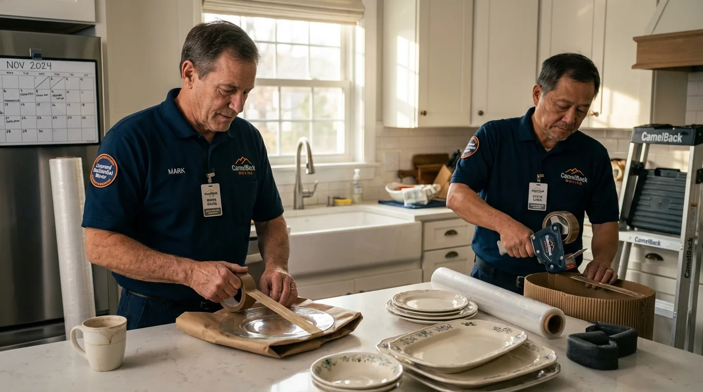Professional crew packing kitchen dishware in Boscobel, WI
